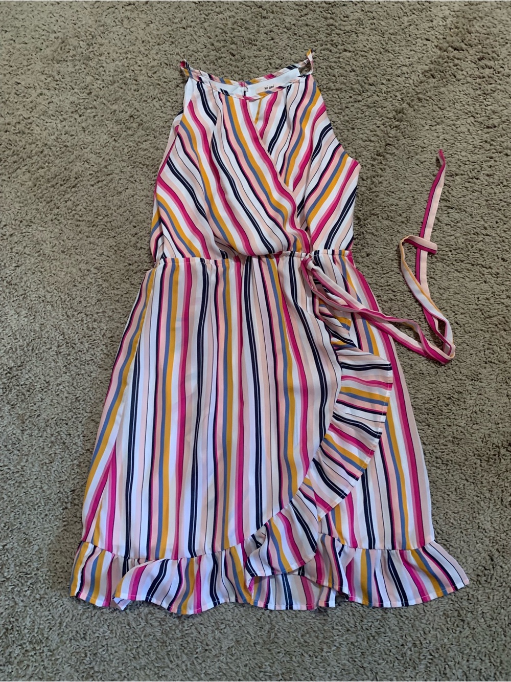 Mi Ami Sleeveless Faux Wrap Stripe Dress Medium